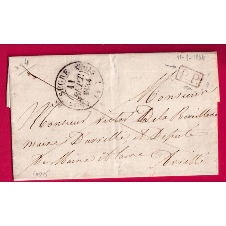 CAD TYPE 11 SEGRE CALVADOS 1834 + PP ROUGE POUR AVRILLE INDICE 15 LETTRE