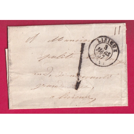 TAXE 1  DE FABRICATION LOCALE LISIEUX CALVADOS 1857 POUR LISIEUX LETTRE