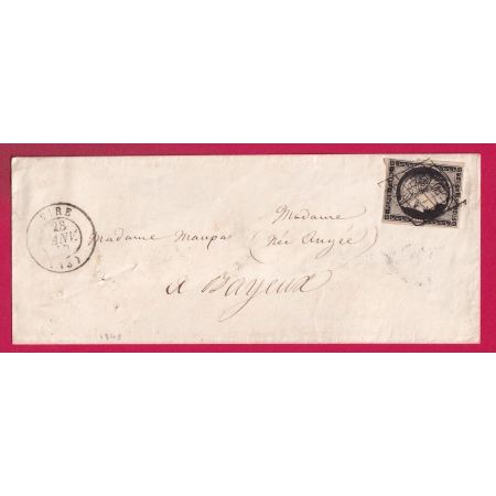 N°3 GRILLE DE VIRE CALVADOS DU 28 JANVIER 1849 POUR BAYEUX LETTRE