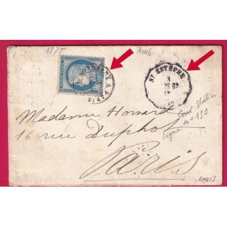 N°60 CONVOYEUR STATION ST ESTEPHE GIRONDE + CAD AMBULANT PARIS BORDEAUX POUR PARIS LETTRE