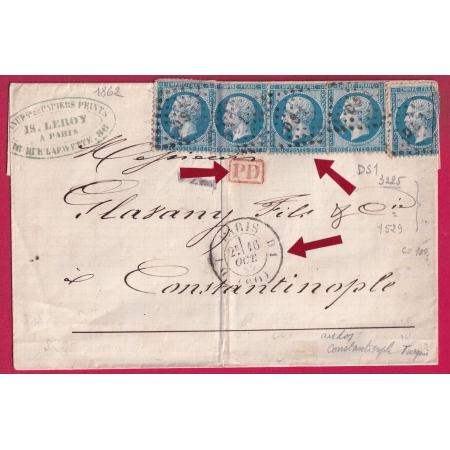 N°22 X5 PARIS D1 60 D1 LOSANGE DS1 POUR CONSTANTINOPLE TURQUIE TURKEY LETTRE