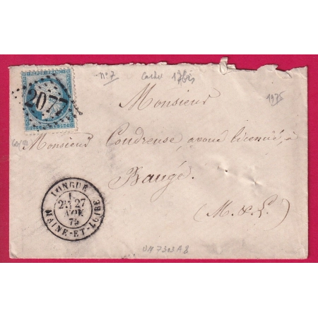 N°60 GC 2077 LONGUE MAINE ET LOIRE CAD TYPE 18 POUR BAUGE LETTRE