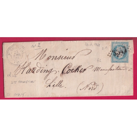 N°29 GC 3547 STE CHRISTINE MAINE ET LOIRE CAD TYPE 22 POUR LILLE NORD INDICE 15 LETTRE
