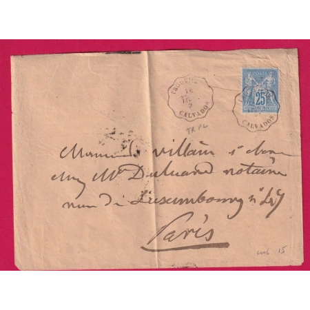 N°78 CONVOYEUR STATION TROUVILLE CALVADOS POUR PARIS 1877 INDICE 15 LETTRE