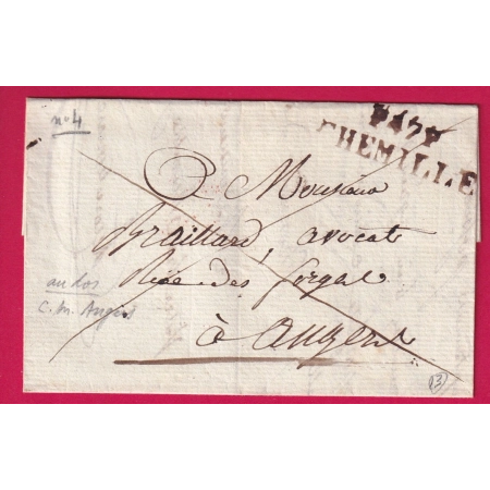 MARQUE P47P CHEMILLE MAINE ET LOIRE POUR ANGERS 1812 CACHET ARRIVE SPECIAL A ANGERS LETTRE