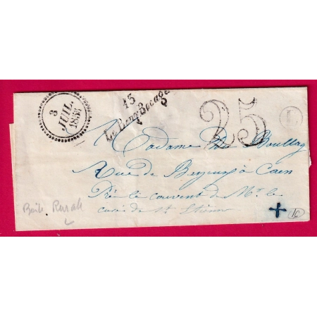 CURSIVE 13 LE BENY BOCAGE CALVADOS DATEUR A 1853 POUR CAEN INDICE 16 LETTRE
