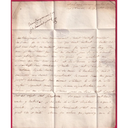 MARQUE B COURONNE DE BORDEAUX RARE INDICE 23 TEXTE DE CAP FRANCOIS GUADELOUPE POUR PARIS 1772 LETTRE