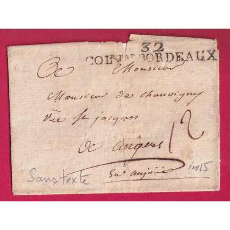 MARQUE 32 COLONIE PAR BORDEAUX GIRONDE POUR ANGERS MAINE ET LOIRE INDICE 15 LETTRE