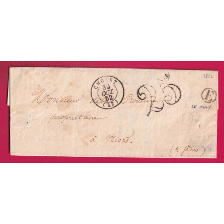CAD TYPE 15 CHOLET MAINE ET LOIRE BOITE RURALE E LE MAY POUR NIORT 1852 LETTRE