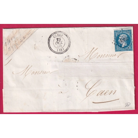 N°14 PC 3983 CLECY CALVADOS CAD TYPE 22 POUR CAEN INDICE 15 LETTRE