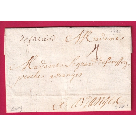 MARQUE MANUSCRIT FALAISE CALVADOS LENAIN N°9 INDICE 18 POUR AVRANCHES 1741 LETTRE