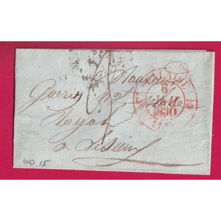 CAD TYPE 12 EN ROUGE FALAISE CALVADOS 1830 POUR LISIEUX INDICE 15 LETTRE COVER