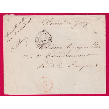 CAD TYPE 17 PARIS QUAI DES ORFEVRES 1875 EN FRANCHISE SERVICE DU JURY LE PRESIDENT CERTIFICAT ROUMET RHP LETTRE COVER