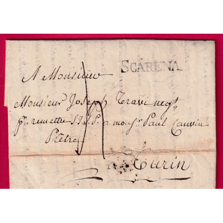 MARQUE SARDE SCARENA L'ESCARENE ALPES MARITIMES POUR TURIN 1818 LETTRE COVER