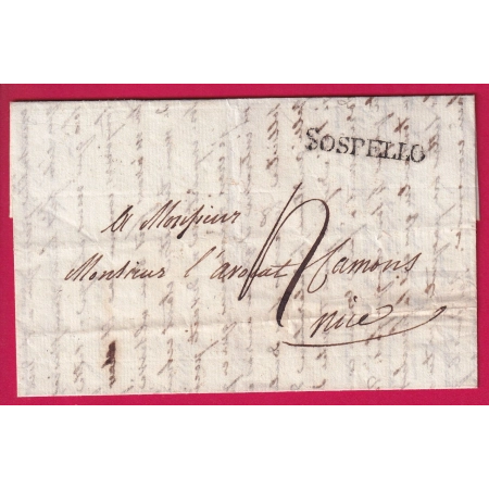 MARQUE SARDE SOSPELLO SOSPEL ALPES MARITIMES POUR NICE 1835 LETTRE COVER
