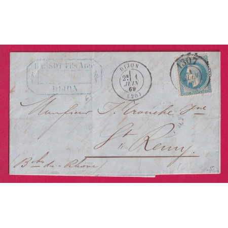 N°29 BUREAU DE PASSE DIJON COTE D'OR + CAD TYPE 17 SIGNE BRUN POUR ST REMY DE PROVENCE BOUCHES DU RHONE LETTRE