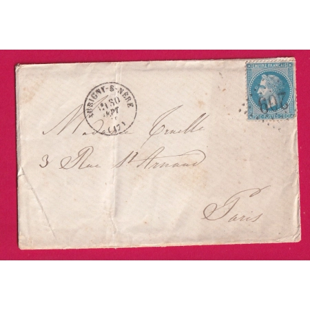 GUERRE 1870 TENTATIVE ENTREE N°29 VARIETE GC 209 AUBIGNY SUR NERE CHER POUR PARIS 30.09.1870 LETTRE