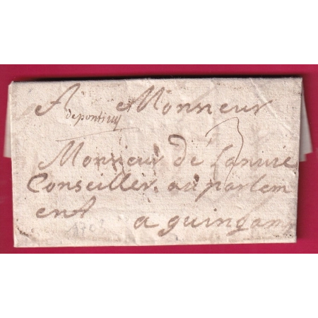 MARQUE DE PONTIVY MORBIHAN 1703 TAXE 3 POUR GUINGAMP LENAIN N°1 INDICE 19 LETTRE