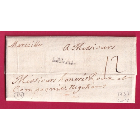 MARQUE DE LAVAL MAYENNE 1731 LENAIN N°1 POUR MARSEILLE INDICE 14 LETTRE