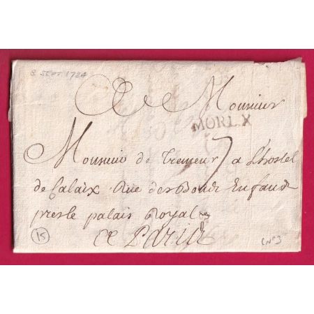MARQUE MORLAIX FINISTERE 1724 LENAIN N°3 INDICE 15 POUR PARIS LETTRE