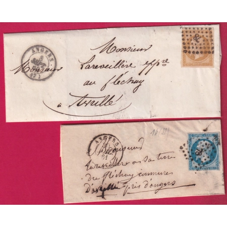2 LETTRES ANGERS MAINE ET LOIRE SIMPLE ET DOUBLE PORT LOCAL POUR AVRILLE 1860 ET 1861 LETTRE COVER