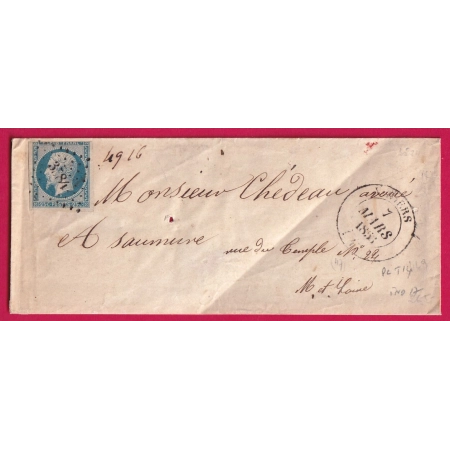 N°10 PC 3584 VIHIERS MAINE ET LOIRE CAD TYPE 14 INDICE 17 POUR SAUMUR LETTRE COVER