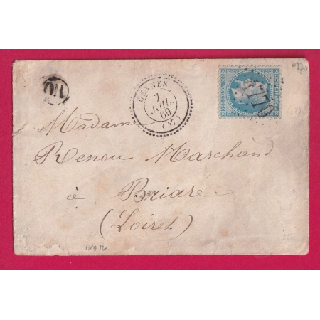N°29 GC 4770 GENNES MAINE ET LOIRE CAD TYPE 22 POUR BRIARE LOIRET LETTRE COVER