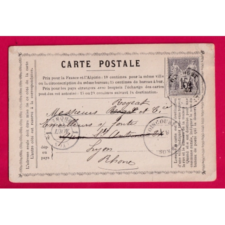 CARTE PRECURSEUR PRIVEE WOINCOURT SOMME ESCARBOTIN POUR LYON RHONE LETTRE COVER