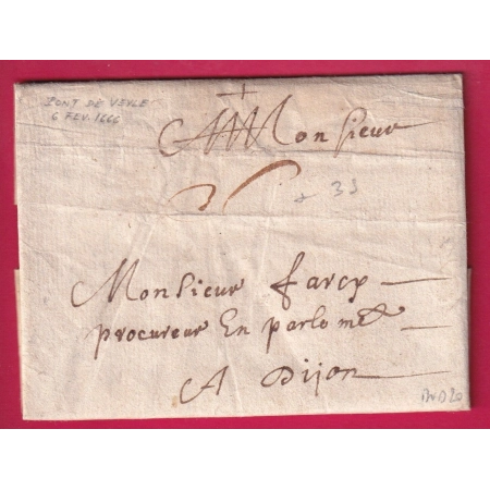 LETTRE DE PONT DE VEYLE AIN 1666 PORT 3 SOLS POUR DIJON COTE D'OR INDICE 20 LETTRE COVER