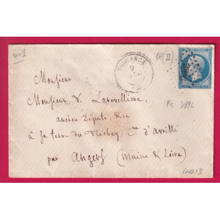 N°14 PC 3896 THOUARCE MAINE ET LOIRE CAD TYPE 22 POUR ANGERS INDICE 13 LETTRE