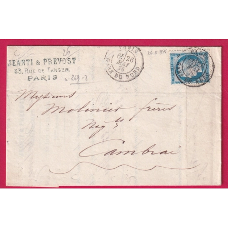 N°60 CAD PARIS GARE DU NORD POUR CAMBRAI NORD LETTRE