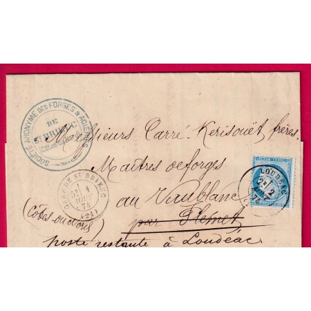 N°60 CAD TYPE 17 LOUDEAC + GARE DE ST BRIEUC COTES DU NORD AU DOS CONVOYEUR STATION ST BRIEUC LETTRE