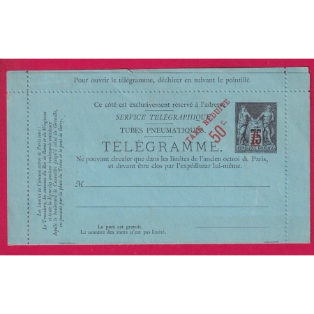 ENTIER SAGE 50C SUR 75C NOIR SUR BLEU TUBES PNEUMATIQUES NEUF LETTRE