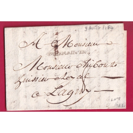MARQUE ST GERMAIN EN LAYE 1764 LENAIN N°8 INDICE 11 POUR LAGNY LETTRE