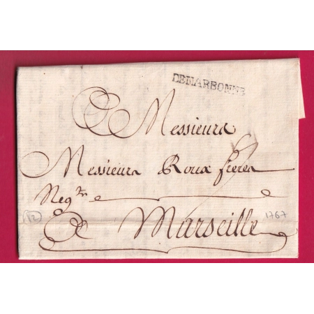MARQUE DE NARBONNE AUDE 1767 LENAIN N°3 31X3 INDICE 12 POUR MARSEILLE LETTRE