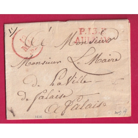 MARQUE P13P AULNAY CALVADOS 1828 EN ROUGE POUR FALAISE INDICE 19 LETTRE