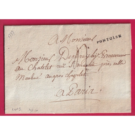 MARQUE PONTOISE SEINE ET OISE 1777 POUR PARIS LENAIN N°3 INDICE 10 LETTRE