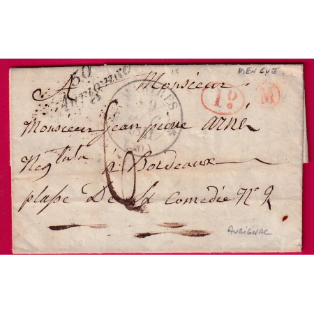 CURSIVE 30 AURIGNAC HAUTE GARONNE T12 MARTRES BOITE RURALE EN ROUGE M DE MENGUE POUR BORDEAUX 1841 LETTRE