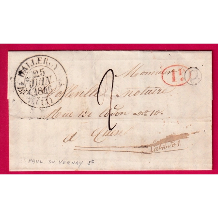 CAD TYPE 12 BALLEROY CALVADOS BOITE RURALE Q ST PAUL DU VERNAY + DECIME RURAL POUR CAEN 1846 LETTRE