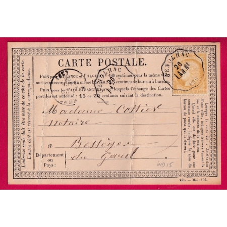 N°55 CONVOYEUR STATION GENOLHAC GARD POUR BESSEGES CARTE PRECUSEUR INDICE 15 LETTRE