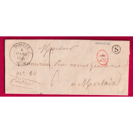 CAD TYPE 14 DOZULLE CALVADOS 1846 BOITE RURALE S GRANGUES DECIME RURALE POUR MORLAIX FINISTERE LETTRE