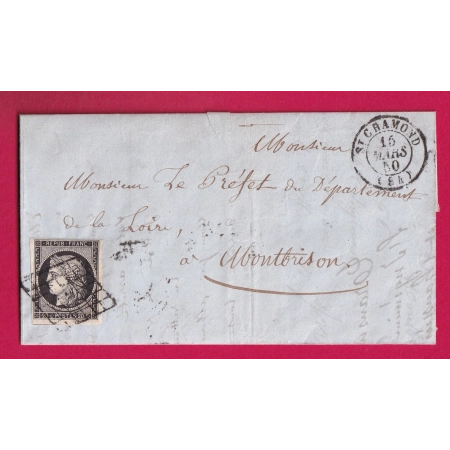 N°3 NOIR SUR BLANC GRILLE ST CHAMOND LOIRE POUR MONTBRISON 1850 LETTRE