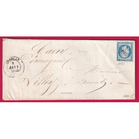 N°14 BLEU LAITEUX PC 1033 CAD TYPE 14 CREULLY CALVADOS POUR CAEN INDICE 15 LETTRE