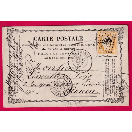 CARTE PRECUSEUR N° 8 N°59 GC 3894 ST YRIEIX HAUTE VIENNE POUR ROUEN SEINE INFERIEURE LETTRE