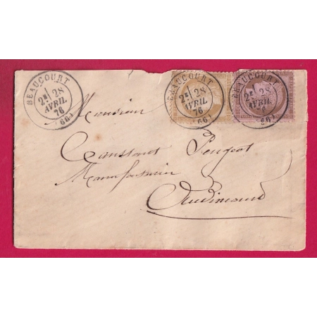 N°54 55 CAD TYPE 17 BEAUCOURT HAUT RHIN POUR AUDINCOURT DOUBS LETTRE
