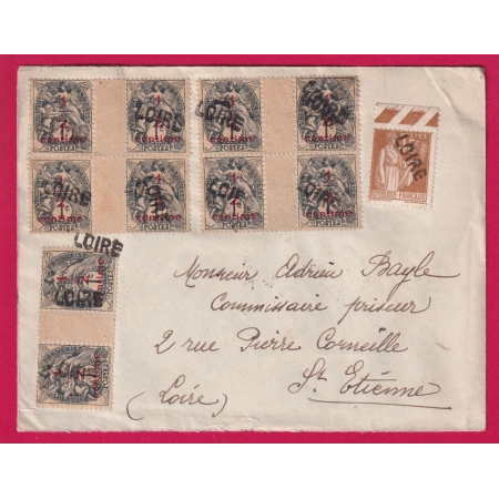 N°157 X10 + 282 ANNULATION A L'ARRIVEE GRIFFE LINEAIRE LOIRE DEPART SOULLAC GIRONDE POUR ST ETIENNE LOIRE 1935 LETTRE