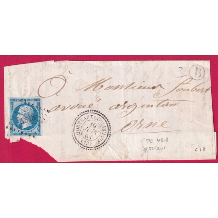 N°14 PC 4318 MORTEAUX COULIBEUF CALVADOS CAD TYPE 22  POUR ARGENTON ORNE INDICE 18 DEVANT DE LETTRE