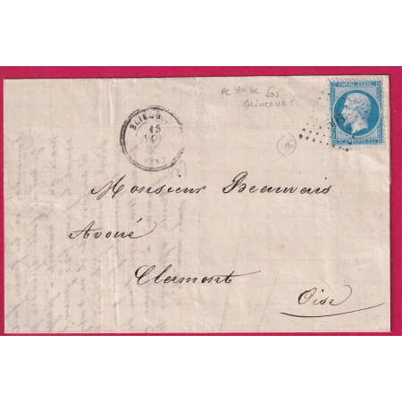 N°22 PC DU GC 505 BLINCOURT OISE CAD TYPE 22 USE POUR CLERMONT DE L'OISE INDICE 16 LETTRE COVER