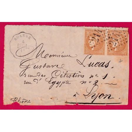 N°43B PAIRE BISTRE BRUN CONVOYEUR STATION ROANNE LOIRE DEVANT DE LETTRE COVER