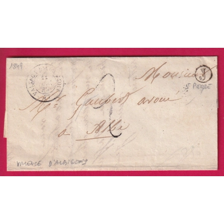CAD TYPE 15 VALENCE D'ALBIGEOIS TARN BOITE RURALE J ST PIERRE POUR ALBI 1847 LETTRE